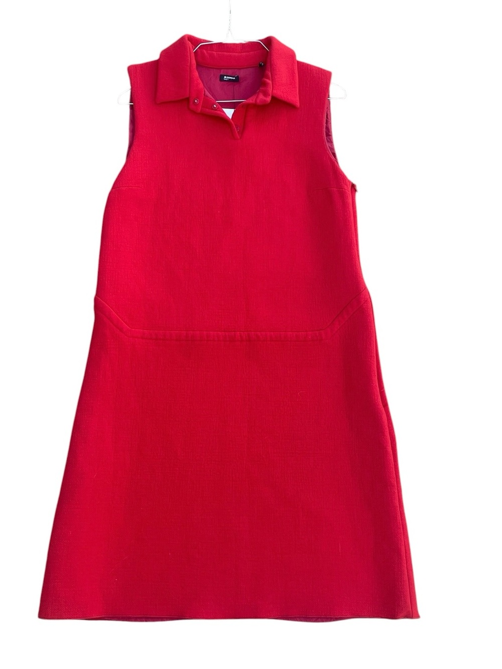 Jill Sander “Navy” Collection, Red Sleeveless Dress, Foldover CollarSize 40, EUC